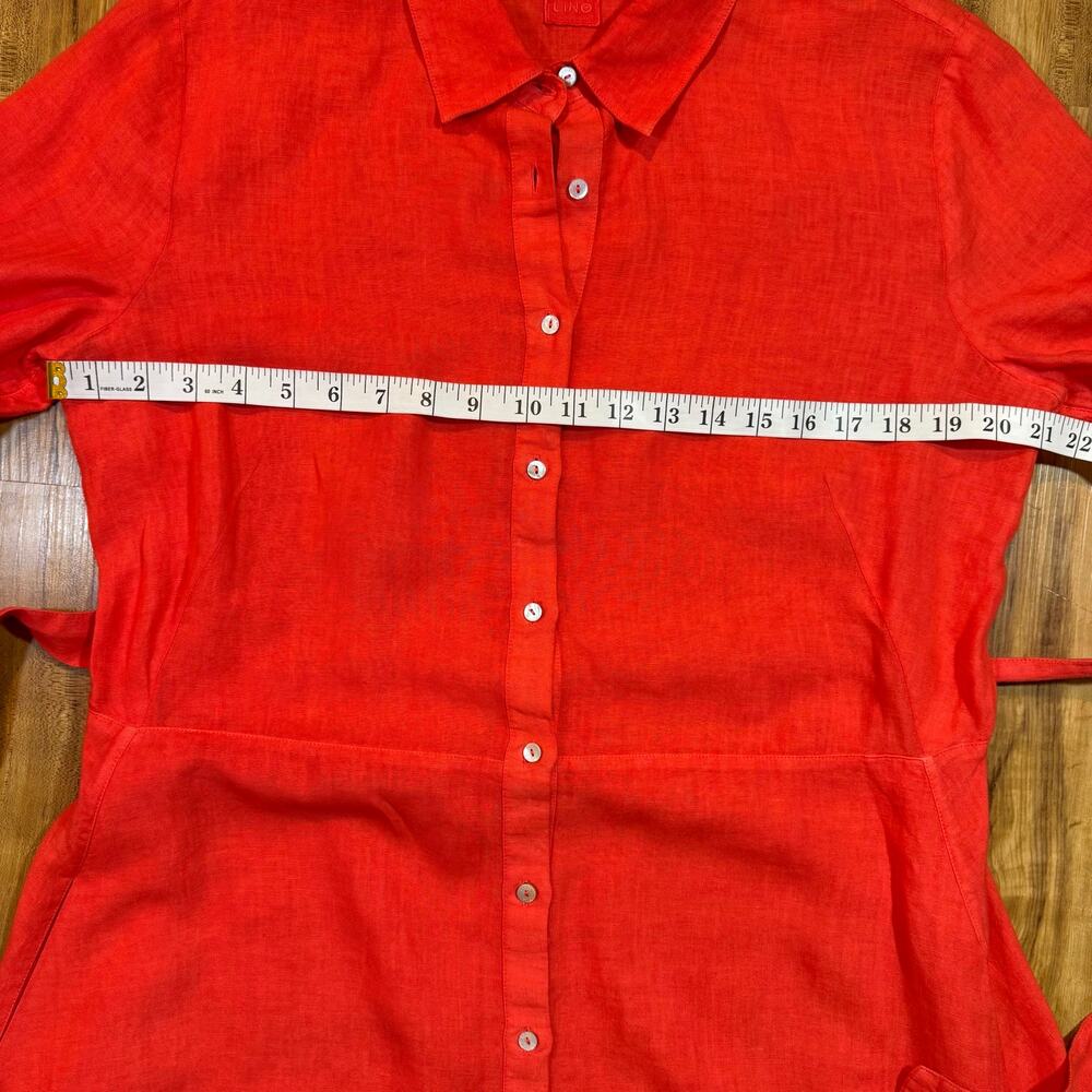 120% Lino Coral Bold Pink Linen Natural Fiber Italian Summer Eyelet Dress L / 48 - Picture 5 of 10